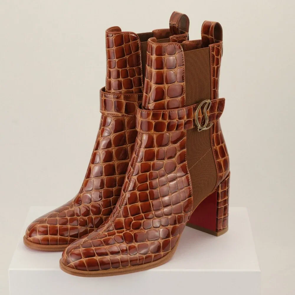 Christian Louboutin CL Chelsea Calf Ali Ankle Boots, Acajou, EU 39/US 9